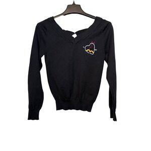 Marc Jacobs Black Cotton Embroidered Heart Arrow Crewneck Sweater Womens Medium